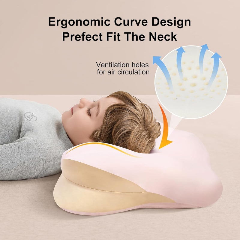 RESTIRY Memory Foam Toddler Pillow, Breathable Cooling Removable Pillowcase, Kids Pillow for Sleeping, Ergonomic Contour Neck Pillow for Back & Side & Stomach Sleeping 12x22 in (Pink) - Image 5